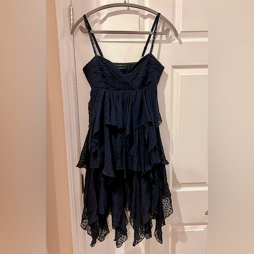 BCBGmaxazria Navy blue ruffled dress